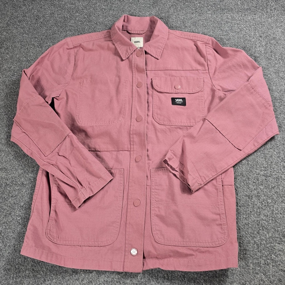 Vans Jacket Womens XS Pink Canvas Workwear Chore Coat Snap Front Utility